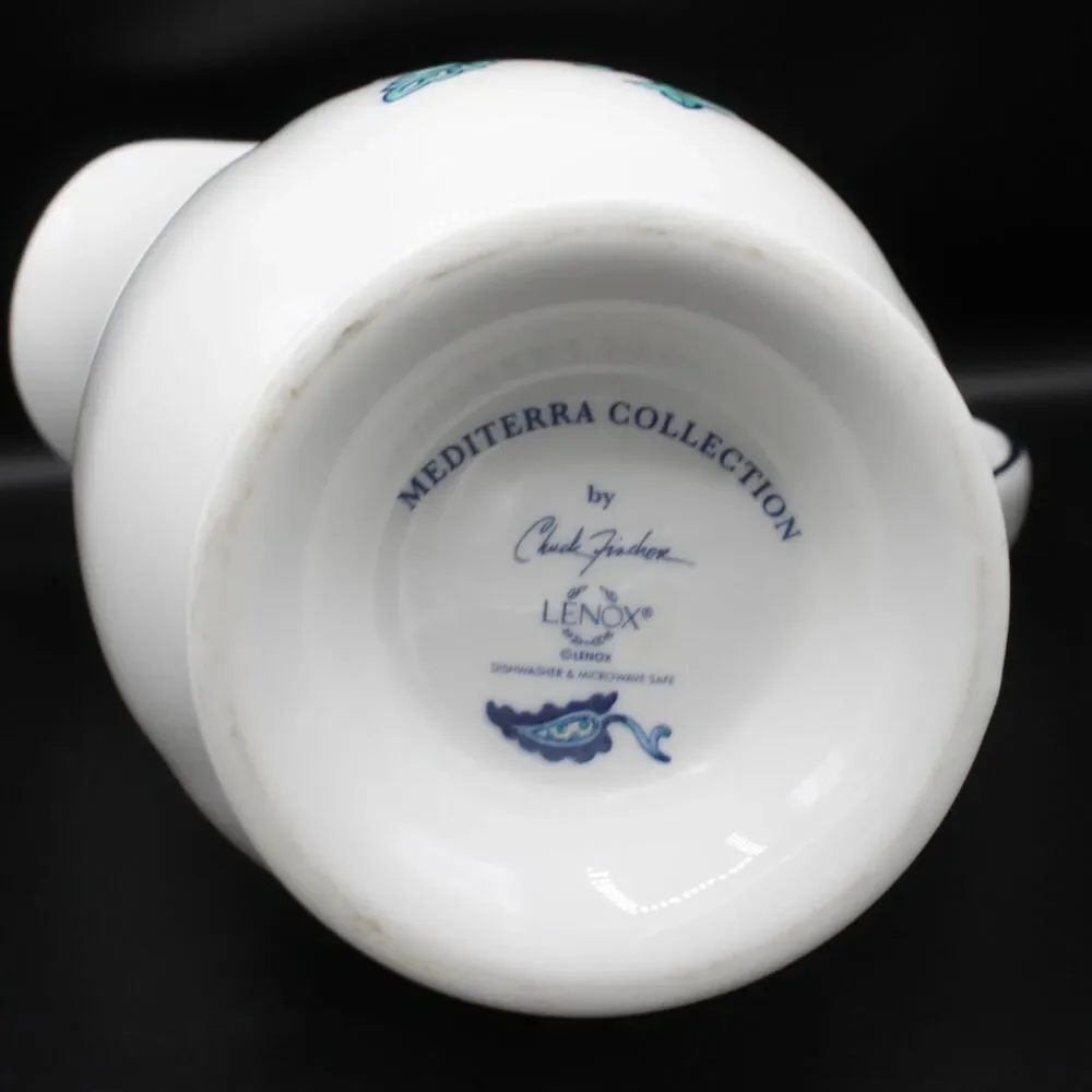 Vintage Lenox Mediterra Footed Small Pitcher White Blue Teal Mediterranean Decor